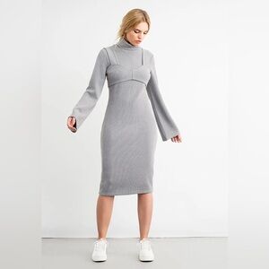 LOST INK GRAY HEAVY RIB TURTLENECK BRALETTE MIDI SWEATER DRESS - SIZE MEDIUM